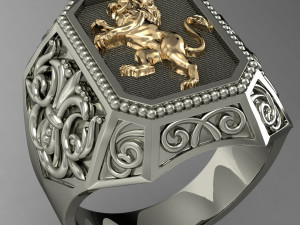 signet ring with heraldic lion 3D Print Model