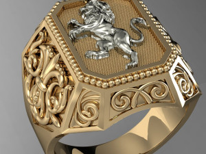 signet ring with heraldic lion 3D 프린트 모델