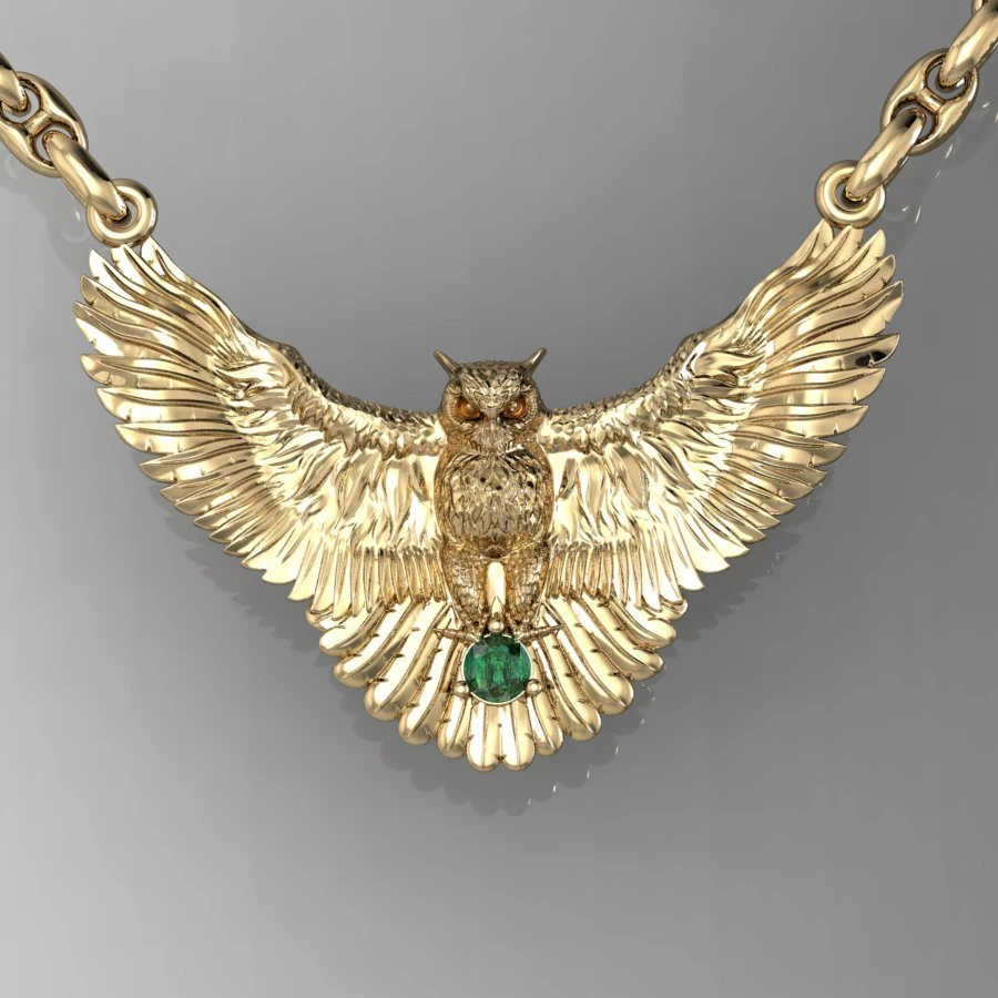 fashion neckless owl with gem 3D Print Model .c4d .max .obj .3ds .fbx .stl .blend 