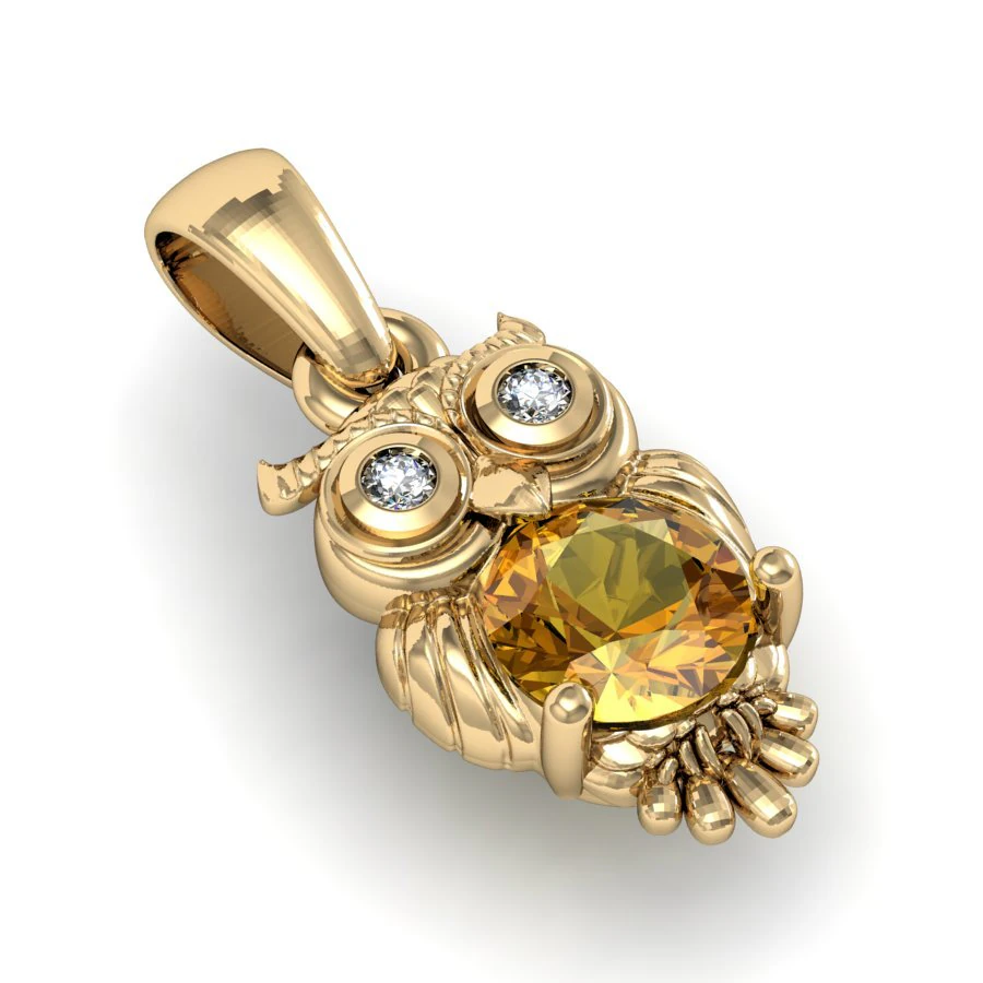 fashion pendant owl with gems 3D Print Model .c4d .max .obj .3ds .fbx .stl .blend 