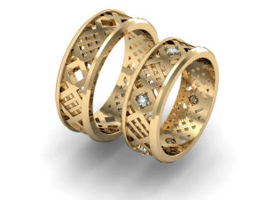 ダイヤモンド付きファッション結婚指輪 3Dプリントモデル