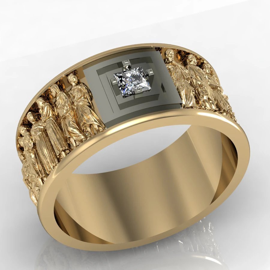 male ring with antique statues 3D Print Model .c4d .max .obj .3ds .fbx .stl .blend