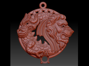 pendant lion and dragon Modèles 3D en vedette