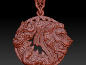 pendant lion and dragon 3D Print Model