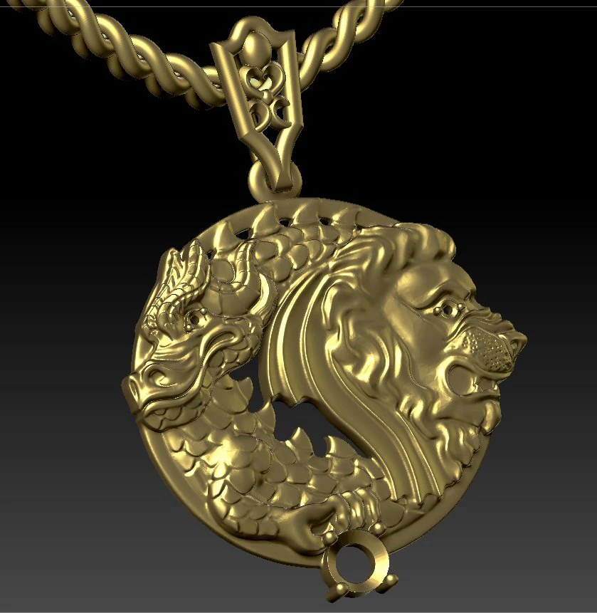 pendant lion and dragon 3D Print Model .c4d .max .obj .3ds .fbx .stl .blend