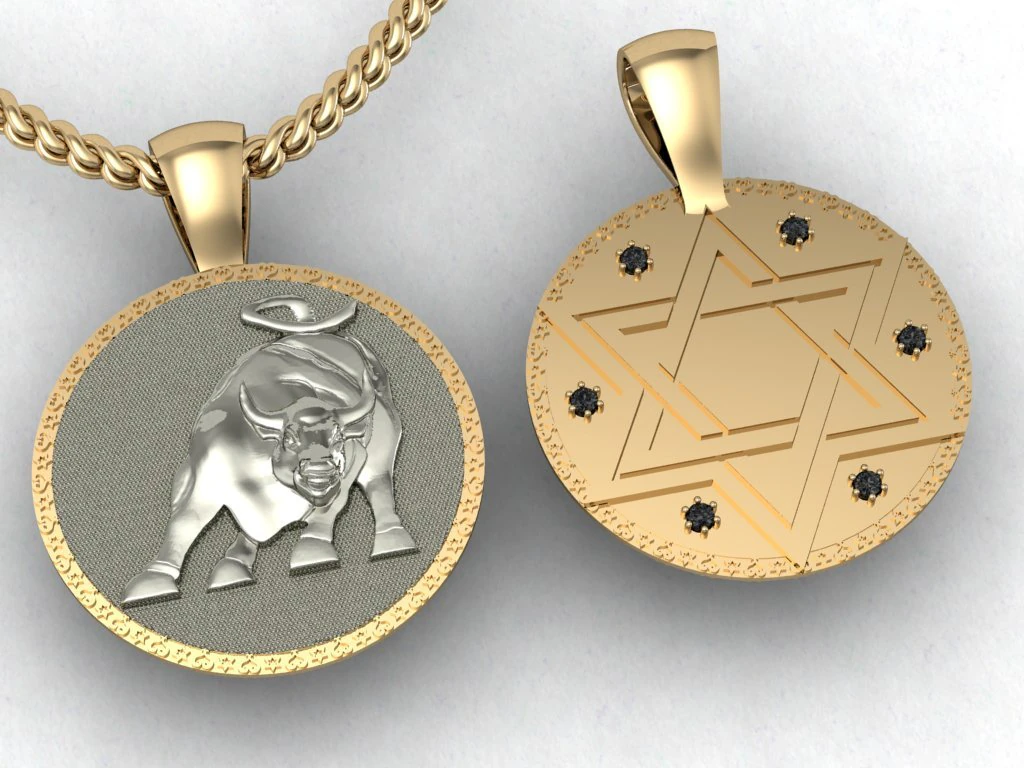 double sided pendant star of david and bull 3D Print Model .c4d .max .obj .3ds .fbx .stl .blend 