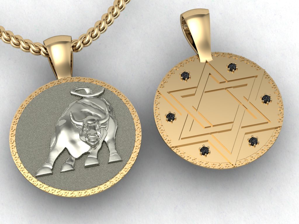 double sided pendant star of david and bull 3D Print Model
