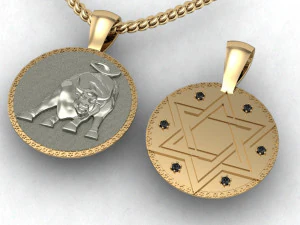 double sided pendant star of david and bull 3D Print Model