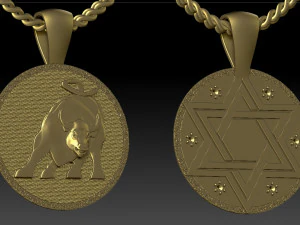 double sided pendant star of david and bull 3D Print Model