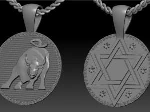 double sided pendant star of david and bull 3D Print Model