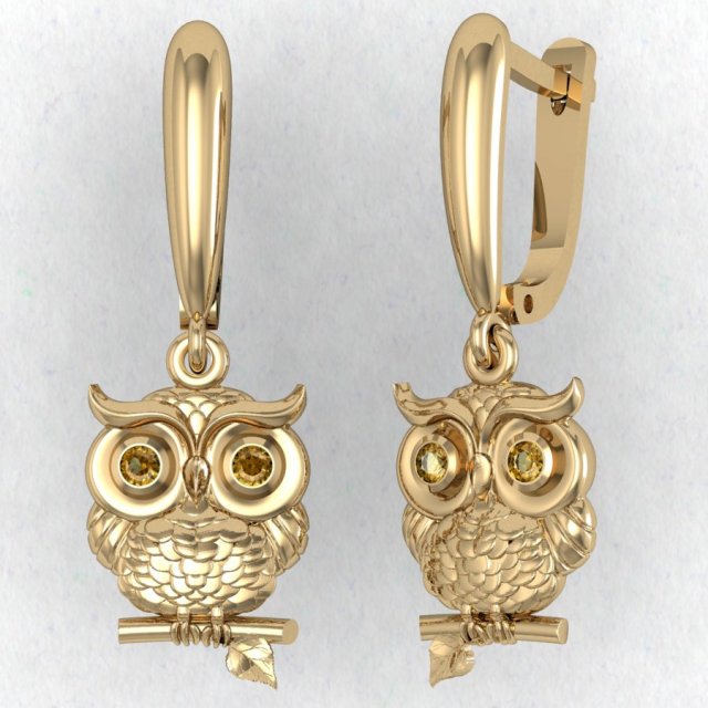 earring owl 3Dプリントモデル .c4d .max .obj .3ds .fbx .stl .blend 