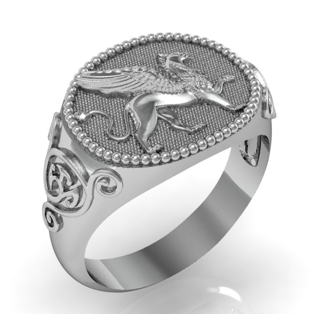 gents signet ring griffin 3D 프린트 모델 .c4d .max .obj .3ds .fbx .stl .blend 