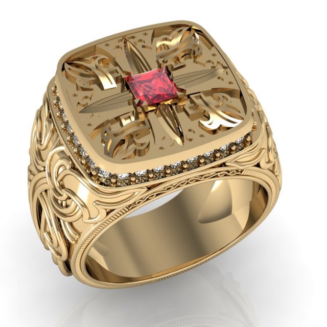 men ring with gem Modelo de impresión 3D .c4d .max .obj .3ds .fbx .stl .blend