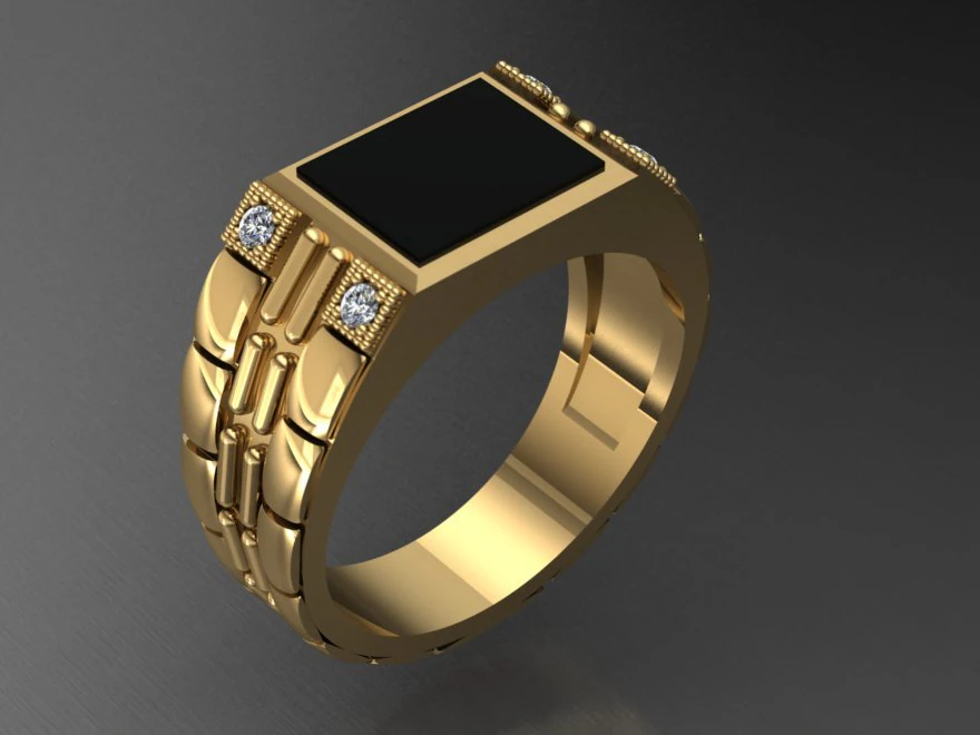 signet with black stone 3D Print Model .c4d .max .obj .3ds .fbx .stl .blend