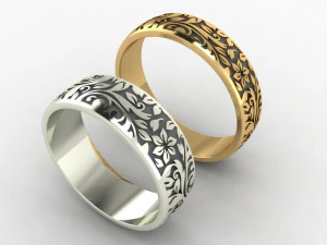 फूलों के साथ शादी की अंगूठी 3D प्रिंट मॉडल