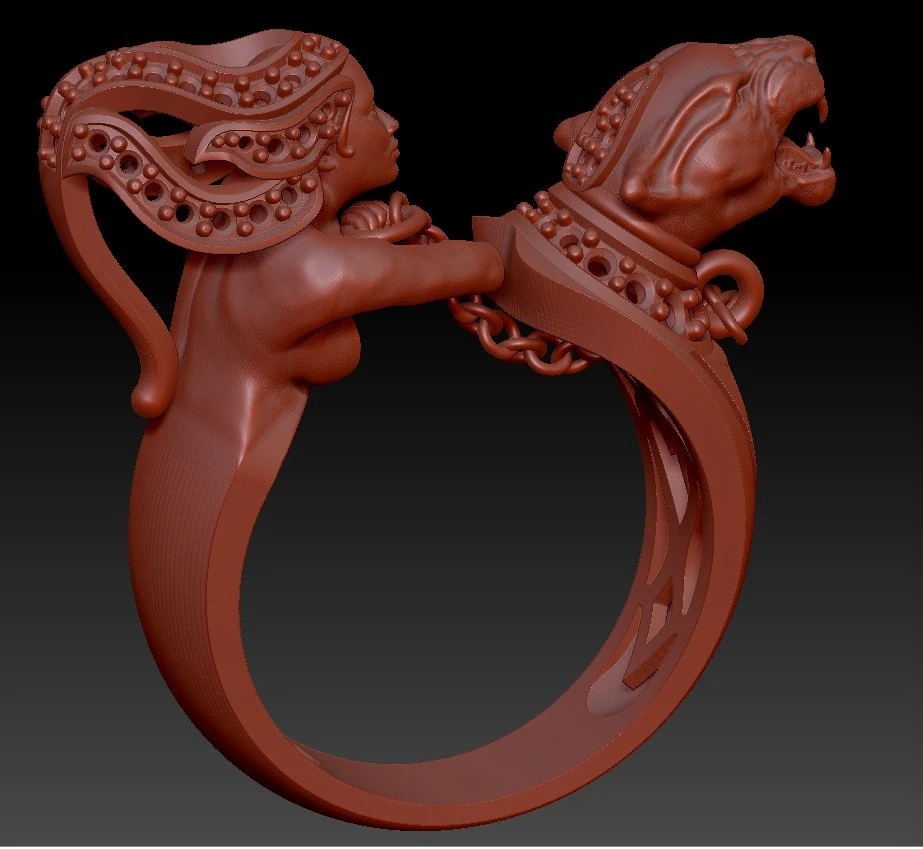 ring girl with panther 3D Print Model .c4d .max .obj .3ds .fbx .stl .blend 