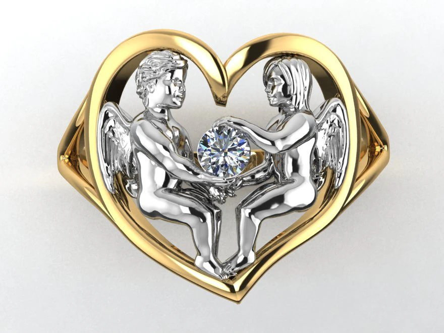 ring two angels 3D Print Model .c4d .max .obj .3ds .fbx .stl .blend