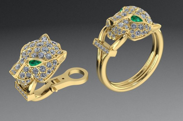 panther ring and earrings Modello di stampa 3D .c4d .max .obj .3ds .fbx .stl .blend 