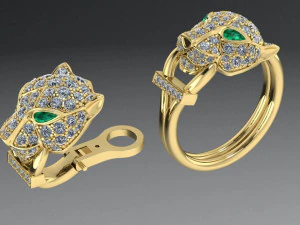 パンサーのリングとイヤリング 3Dプリントモデル