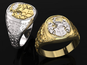 signet ring with heraldic knight and shield 3Dプリントモデル
