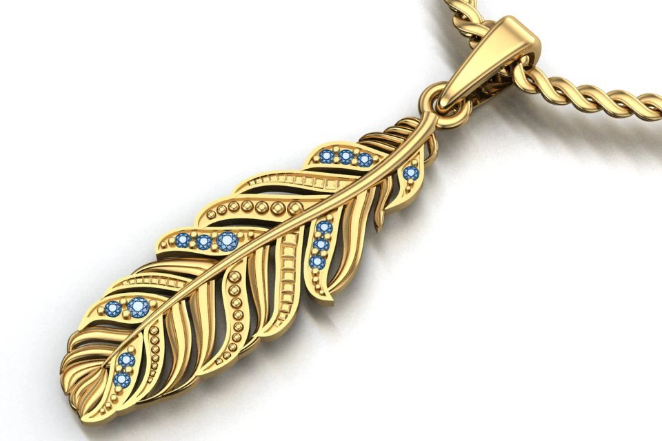 pendant feather with stones 3D Print Model .c4d .max .obj .3ds .fbx .stl .blend 