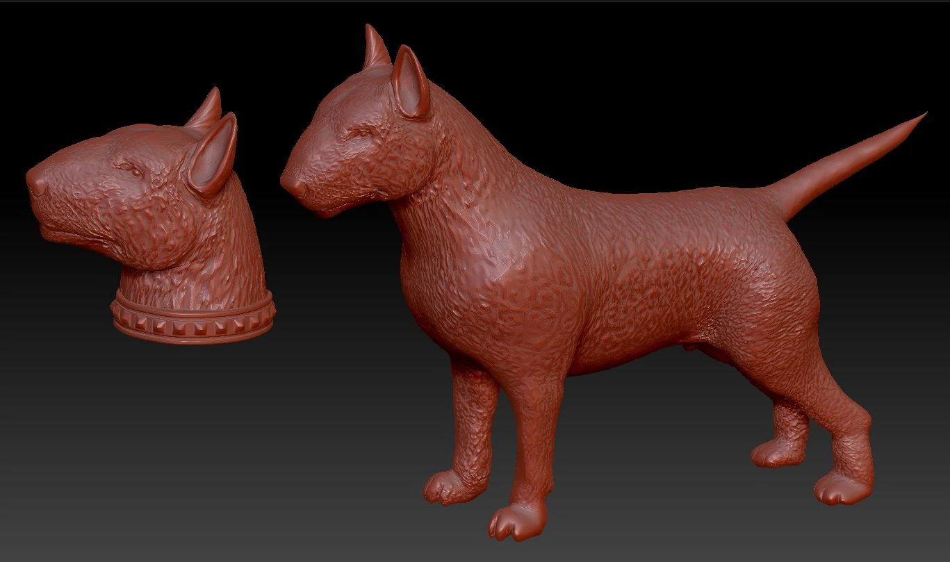 full body bull terrier and head with a collar 3D Print Model .c4d .max .obj .3ds .fbx .stl .blend 
