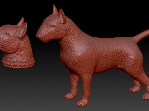full body bull terrier and head with a collar 3D Print Model
