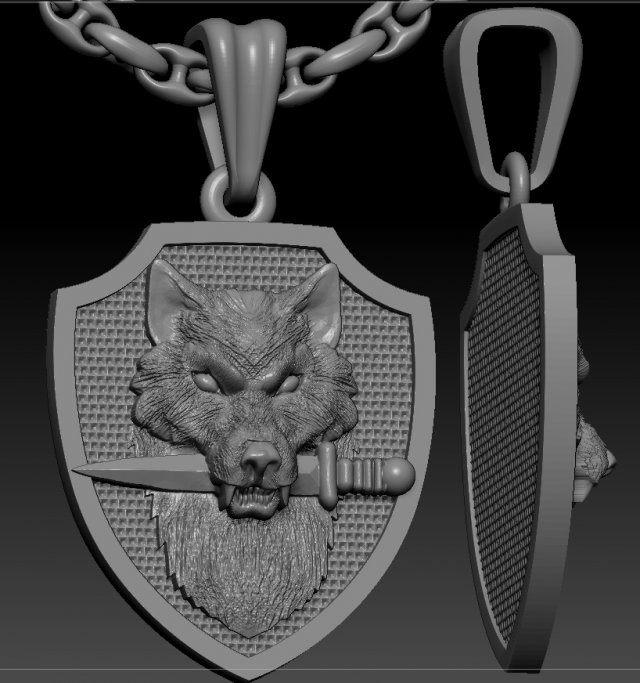 wolf with a knife pendant 3D Print Model .c4d .max .obj .3ds .fbx .stl .blend 