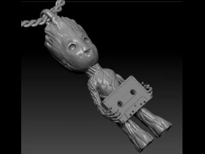 컴팩트 카세트가 포함된 펜던트 그루트 3D 프린트 모델