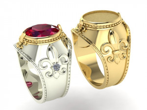 signet ring with royal lily symbol Modèles 3D en vedette