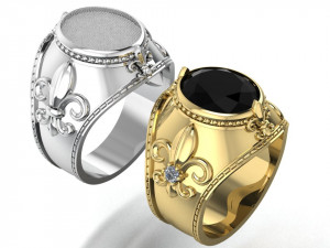 signet ring with royal lily symbol Modèles 3D en vedette