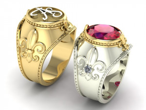 signet ring with royal lily symbol Modèles 3D en vedette