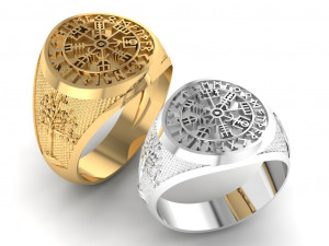 gents ring with icelandic compass viking runes symbol 3D 프린트 모델