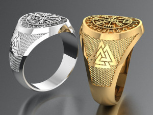 gents ring with icelandic compass viking runes symbol 3D 打印模型
