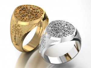 gents ring with icelandic compass viking runes symbol 3D 打印模型