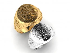 gents ring with icelandic compass viking runes symbol 3D Print Model