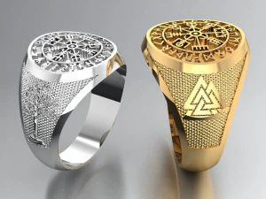 gents ring with icelandic compass viking runes symbol 3D Print Model