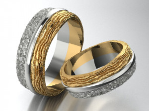 wedding rings with texture of water and wood two sizes 3D Print Model