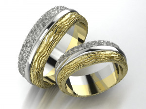 wedding rings with texture of water and wood two sizes 3D 打印模型