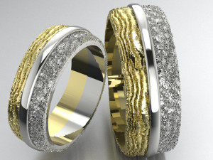 wedding rings with texture of water and wood two sizes 3D 打印模型
