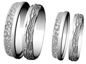 wedding rings with texture of water and wood two sizes 3D 打印模型