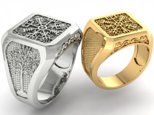 mens ring with viking symbols two options 3Dプリントモデル
