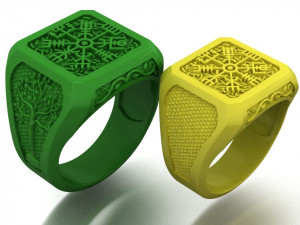 mens ring with viking symbols two options 3D Принт Модель