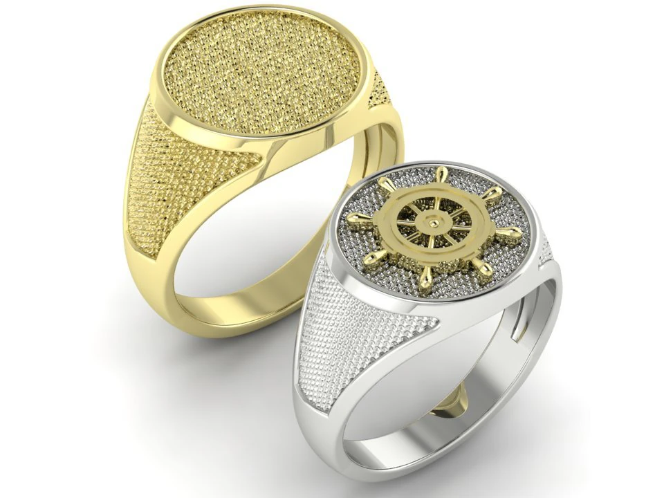 signet mens ring with a steering wheel 3D Print Model .c4d .max .obj .3ds .fbx .stl .blend 
