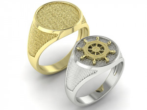 signet mens ring with a steering wheel 3D Print Model