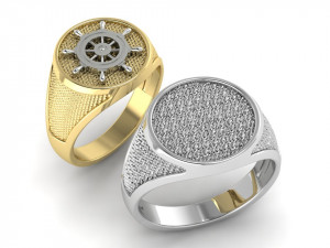 signet mens ring with a steering wheel 3D 打印模型