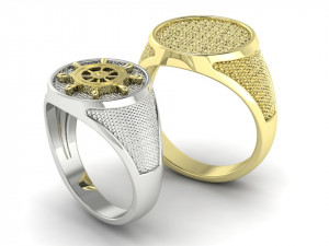 signet mens ring with a steering wheel 3D 打印模型