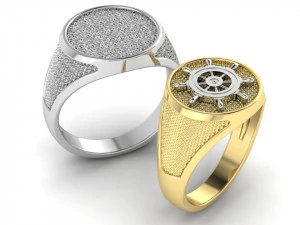 signet mens ring with a steering wheel 3D Print Model