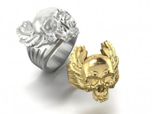 mens ring skull with feathers 3D 프린트 모델