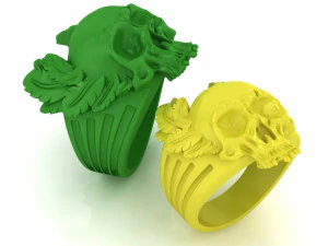 mens ring skull with feathers 3D Print Model